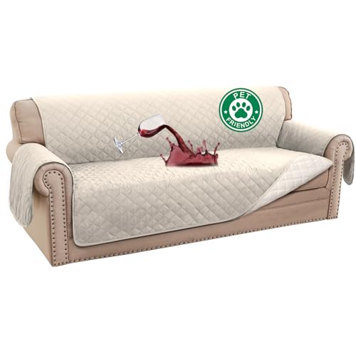 100% Waterproof Non-Slip Sofa Cover - Quilted Couch Protector (70", Ivory)