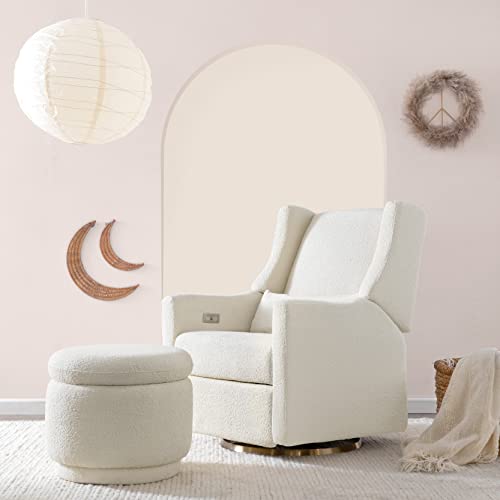 Ivory Boucle Storage Ottoman - Round Nursery & Living Room Footrest
