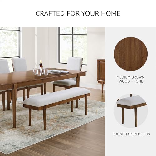 59-Inch Mid-Century Modern Upholstered Dining Bench, Gray Fabric