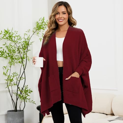 Wearable Sherpa Blanket Poncho with Sleeves - Cozy Plush Shawl Wrap