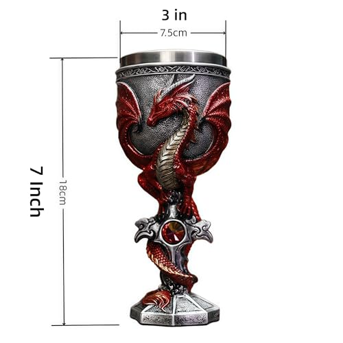 Medieval Dragon Wine Goblet, 7 oz Stainless Steel Gothic Chalice