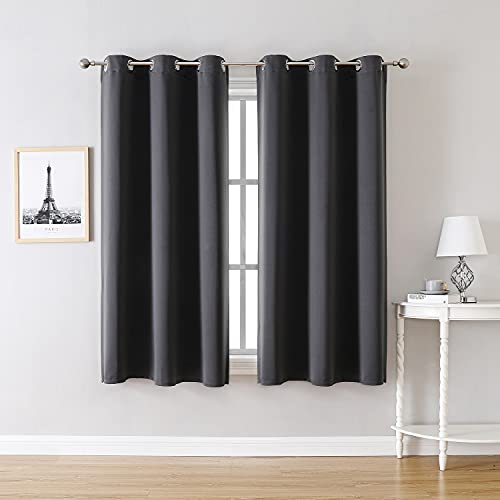 ChrisDowa Blackout Curtains 63 Inches Long Thermal Insulated 2 Panels Dark Grey