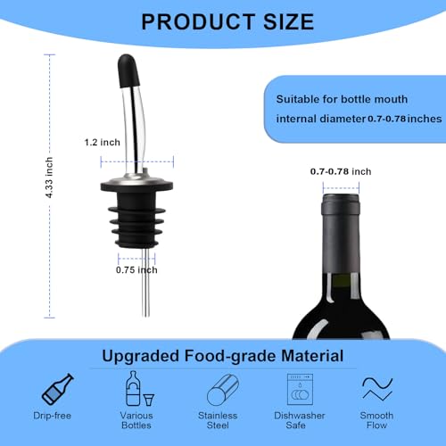 2PCS Stainless Steel Oil & Liquor Bottle Pourers with Dust Caps - Fits 3/4" Bottles