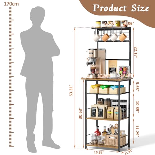 5-Tier Farmhouse Coffee Bar Station with Hooks, Small Space Bakers Rack
