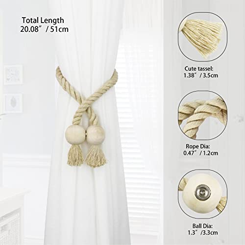 Magnetic Curtain Tiebacks - 2 Pack Hand-Woven Cotton Rope Holdbacks