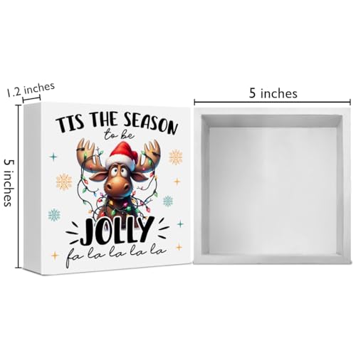TTBDPB C01 Moose Christmas Sign 5x5 in – Black Wooden Box Decor for Home, Bedroom, Office