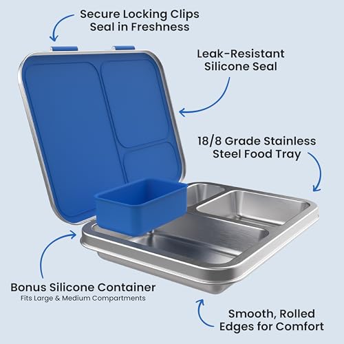 Bentgo Kids Stainless Steel Leak-Resistant Lunch Box - Blue 3-Compartment