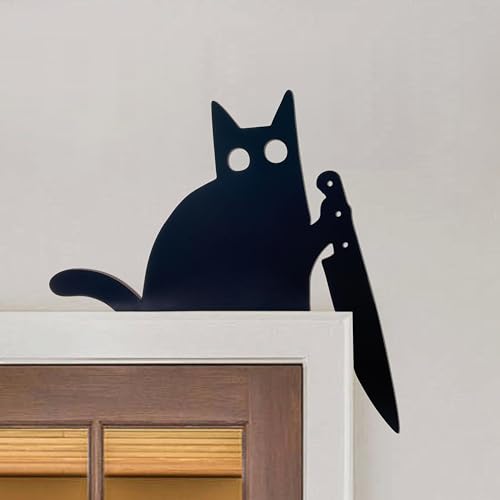Black Cat Door Corner Topper Wooden Halloween Home Decor 10x10 Inch