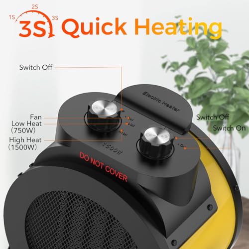 Portable 1500W PTC Electric Space Heater with 90° Angle and Safety Heat