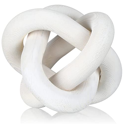 3-Link Wood Knot Decor - Hand-Carved Boho Rustic Table Accent, White