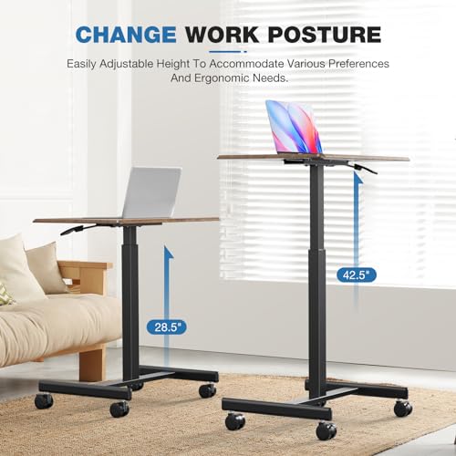 Adjustable Height Mobile Standing Desk with Wheels, Portable Laptop Table