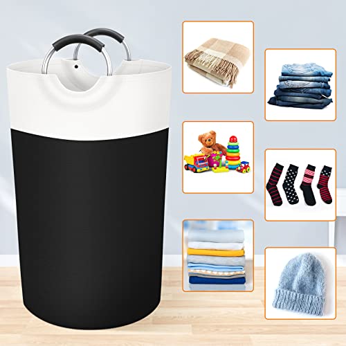 BlissTotes 90L Large Laundry Basket, Freestanding Collapsible Hamper with Aluminum Handles, Black Waterproof Fabric