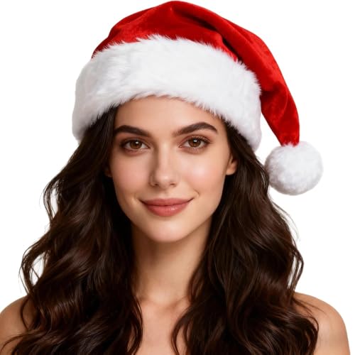 Red Velvet Santa Hat for Women - Plush Christmas Holiday Party Accessory