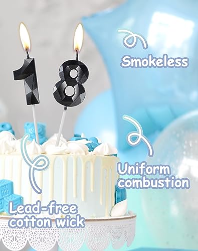 Black Number 12 Birthday Candles - 3D Diamond Cut Cake Topper Decoration