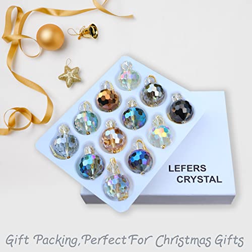 12 Pcs Mini Crystal Glass Christmas Tree Ornaments - 0.87-Inch Prism Balls