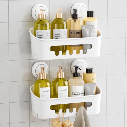 TAILI 2-Pack White Shower Caddies with Suction Cups - Heavy Duty Bathroom Organizer for Shower & Kitchen
