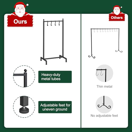 Free Standing Christmas Stocking Holder Stand with 4 Hooks, Heavy Duty Metal