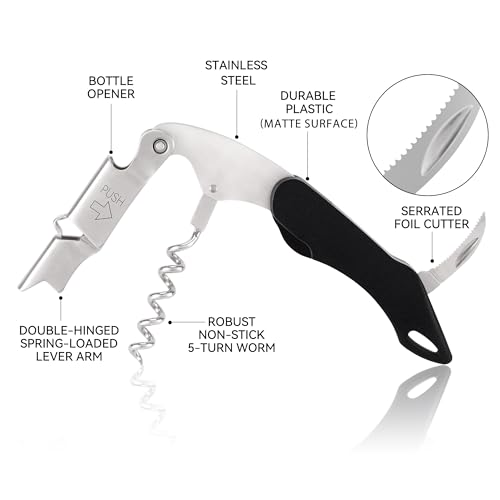 Premium Stainless Steel Double-Hinged Corkscrew Wine Opener - Black