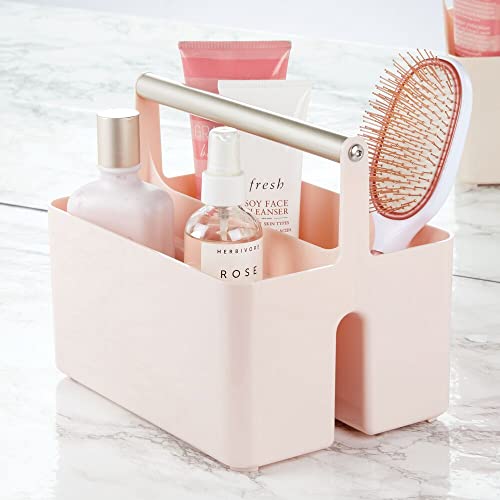 mDesign Under Sink Storage ? Plastic and Metal Bathroom Caddy for Shampoo and Soaps ? Portable Cosmetics Storage Organiser ? Blush/Satin