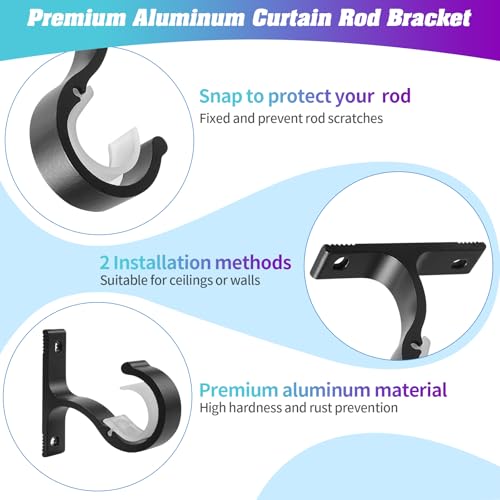 Heavy Duty Ceiling or Wall Mount Curtain Rod Brackets for 1 Inch Rods