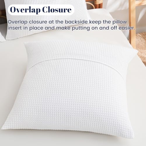 Set of 2 PHF 26x26 White Cotton Waffle Euro Shams No Insert - Classic Bedding