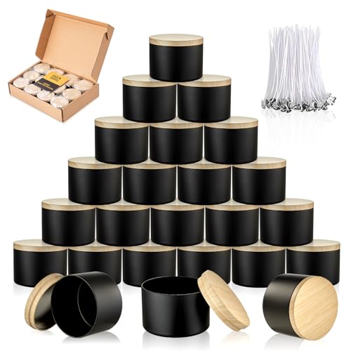 4oz Black Candle Tins with Lids - 12 Pack for Candle Making