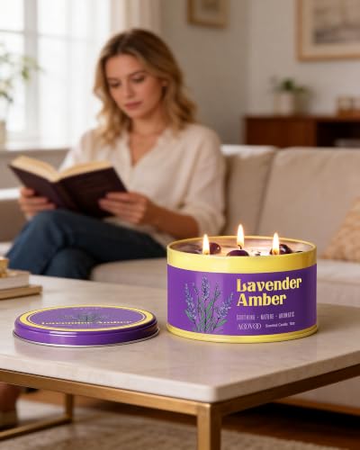 AOOVOO Lavender Amber Scented Candles 12oz - 2 Pack Relaxation & Sleep