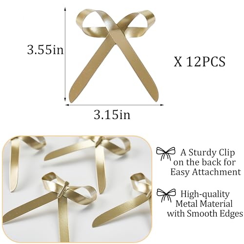 FESTGLOX Gold Metal Christmas Tree Bow Ornaments Set - Tree Topper Decoration