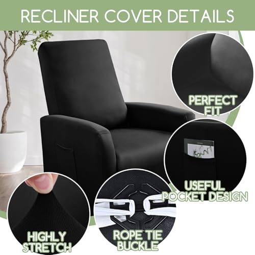 Small Recliner Chair Covers - 4 Piece Stretch Washable Slipcover