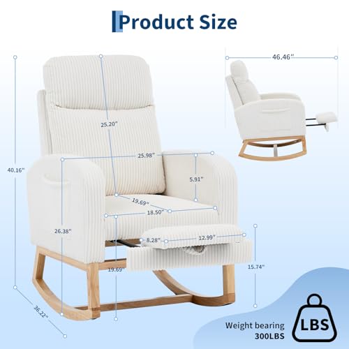 Corduroy Nursery Rocking Chair with Adjustable Footrest and Side Pocket