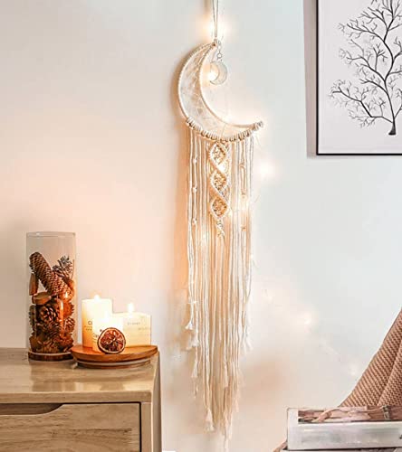 Moon Macrame Dream Catcher with LED Lights Boho Wall Decor