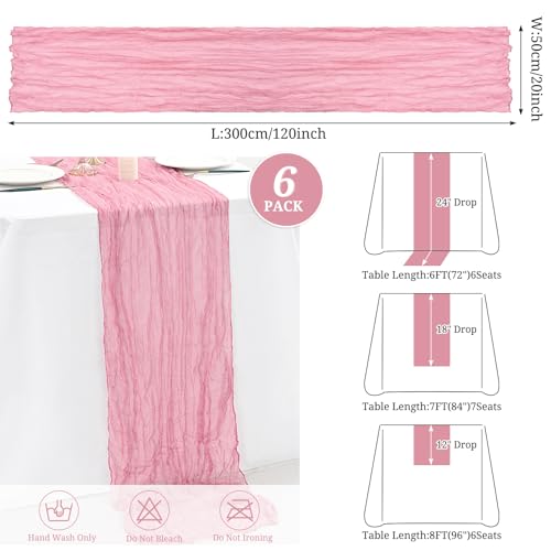 FXKS 6 Pack Dusty Rose Cheesecloth Table Runner 20x120 Inch for Weddings & Events