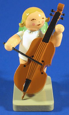 Wendt & Kühn Hand-Painted Angel Figurine with Double Bass - German Collectible