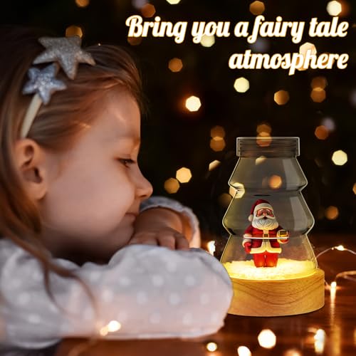 Irenare 12-Pack Christmas Snow Globe DIY Kit with LED Light Wooden Base - Tree Shaped Globe Jar for Crafts