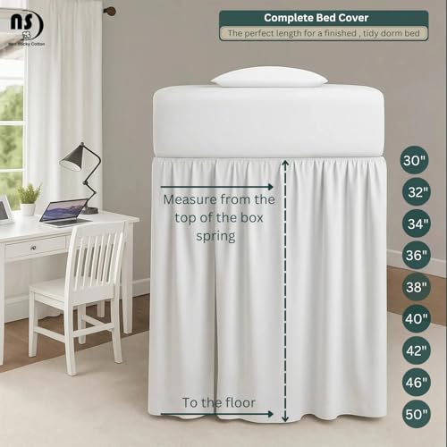 Twin XL Microfiber Dorm Bed Skirt - 32 Inch Extended Drop, White