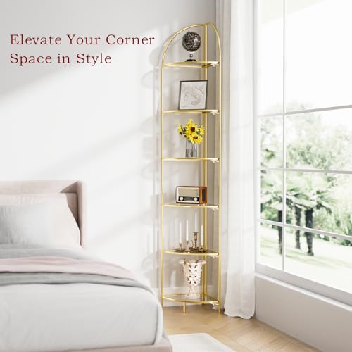 6-Tier Foldable Corner Shelf, Metal Gold Frame Standing Display Rack