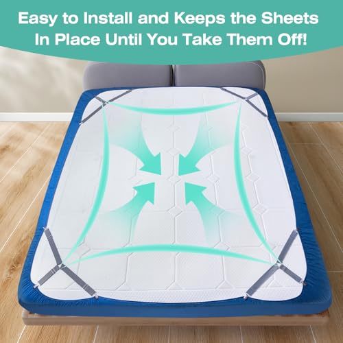 Adjustable Bed Sheet Straps - Fitted Sheet Clips, 4 Pack