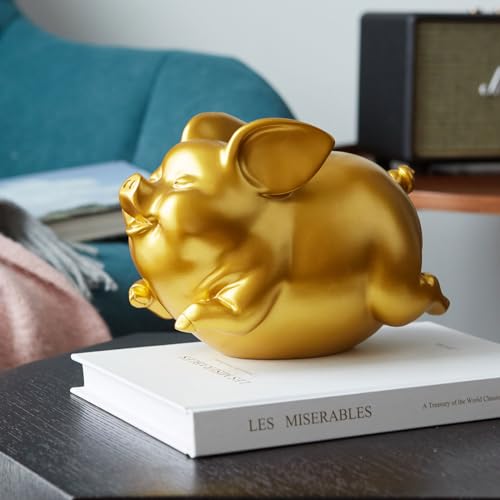Gold Pig Coin Bank Sculpture Modern Home Decor 8.3 Inch