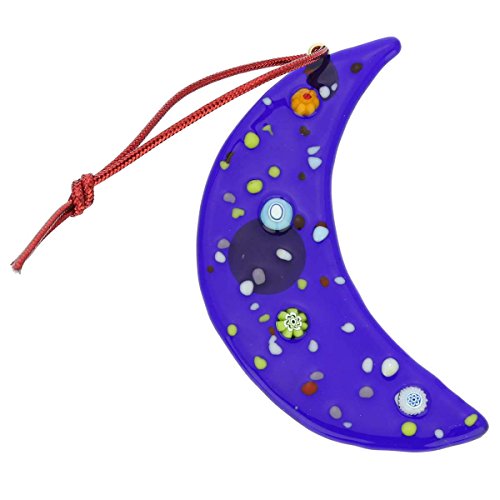 Murano Glass Moon Christmas Ornament - Blue, Handmade in Italy