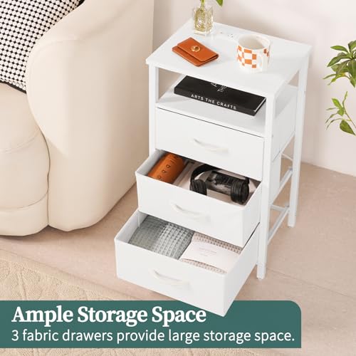 LED Nightstand with Charging Station, 3-Drawer Bedside End Table with USB