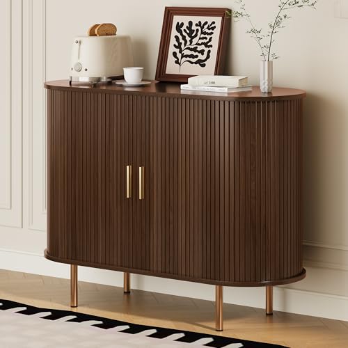 Mid Century Modern Sideboard Buffet Cabinet with Sliding Doors, 40-Inch Walnut