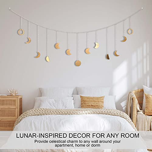 56-Inch Boho Moon Phase Wall Hanging Garland with LED String Lights