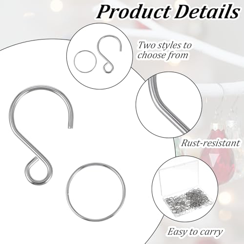 200Pcs Stainless Steel Mini S-Hooks & Split Rings for Crafts & Decor