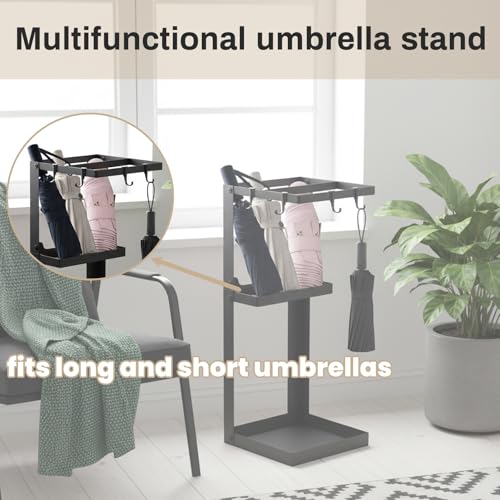 20-Inch Metal Umbrella Stand for Entryway with Drip Tray and Shelf