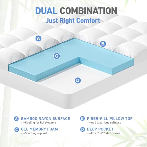 VALUXE 3 Inch Memory Foam Mattress Topper Twin XL - Dual Layer Cooling Gel Pad