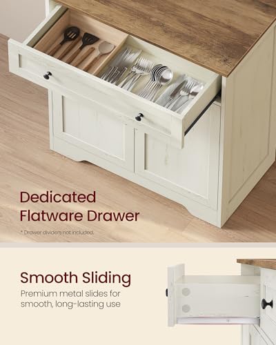 Farmhouse Coffee Bar Cabinet with Drawer & Double Doors, Rustic White