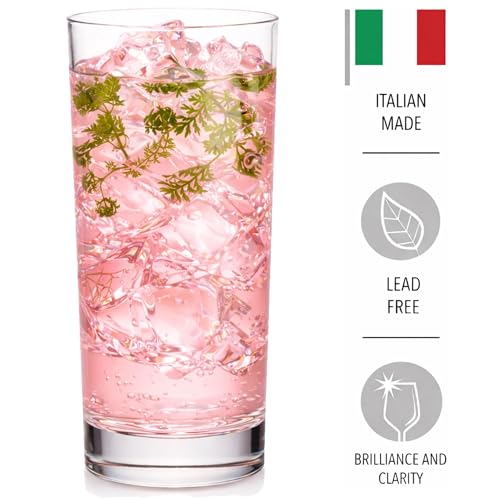 Godinger Italian-Made Tall Highball Glasses Set of 4 - 14oz Drinking Glassware