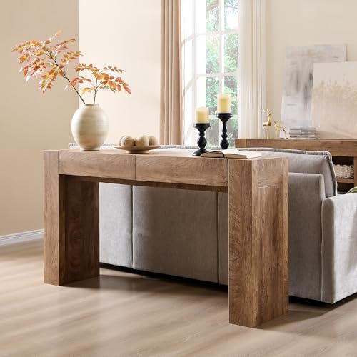 63-Inch Wood Console Table with 2 Storage Drawers - Light Oak