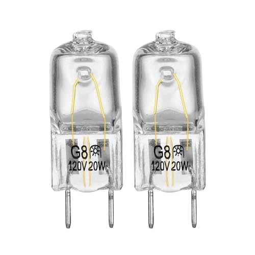 2-Pack Microwave Halogen Light Bulbs, 120V 20W G8 Bi-Pin Base
