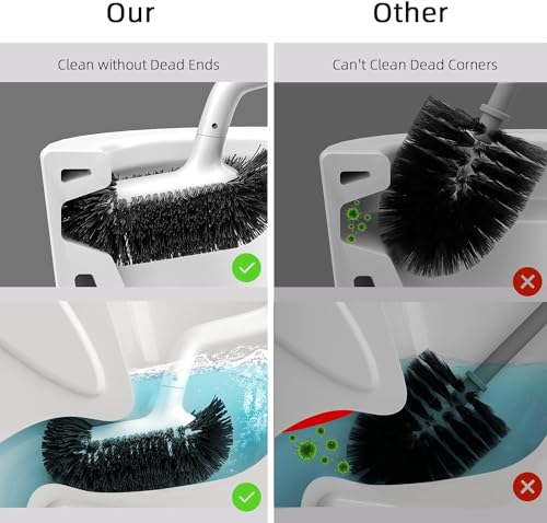 HAMITOR Toilet Bowl Brush and Holder Set - Curved S-Shape Deep Cleaning